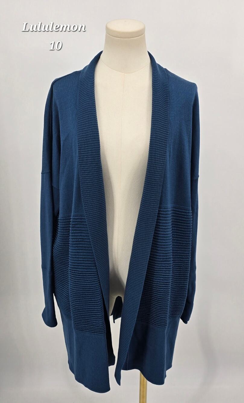 Lululemon Sit In Lotus‎ Wrap II Cardigan – Petrol Blue – Merino Wool – 10